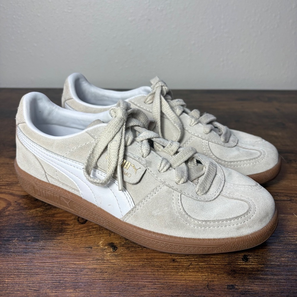 Puma Palermo Oatmeal White Gum Sole Suede Sneakers Womens 7.5 393071-04
